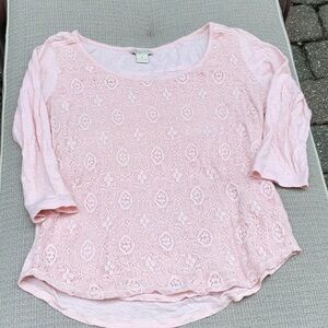 Lucky Brand Pink Lace Overlay Blouse